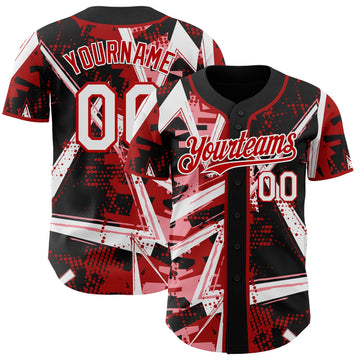 Uksn Individuelles Schwarz Weiß Mittelrosa-Rot Geometrische Splitter-Punktgitter Authentic Baseball Trikot