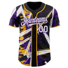 Laden Sie das Bild in den Galerie-Viewer, Uksn Individuelles Schwarz Weiß Gold-Lila Geometrische Splitter-Punktgitter Authentic Baseball Trikot
