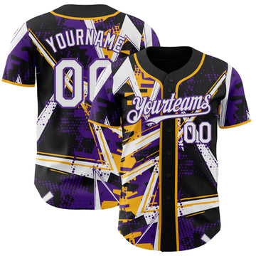 Uksn Individuelles Schwarz Weiß Gold-Lila Geometrische Splitter-Punktgitter Authentic Baseball Trikot