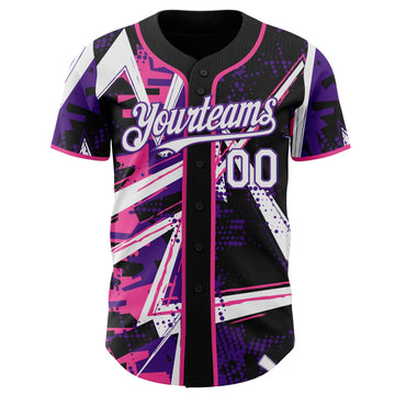 Uksn Individuelles Schwarz Weiß Pink-Lila Geometrische Splitter-Punktgitter Authentic Baseball Trikot