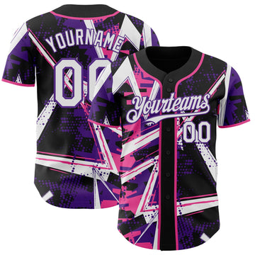 Uksn Individuelles Schwarz Weiß Pink-Lila Geometrische Splitter-Punktgitter Authentic Baseball Trikot