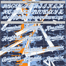 Laden Sie das Bild in den Galerie-Viewer, Uksn Individuelles Marineblau Weiß Bay-Orange-Hellblau Geometrische Splitter-Punktgitter Authentic Baseball Trikot
