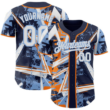 Uksn Individuelles Marineblau Weiß Bay-Orange-Hellblau Geometrische Splitter-Punktgitter Authentic Baseball Trikot
