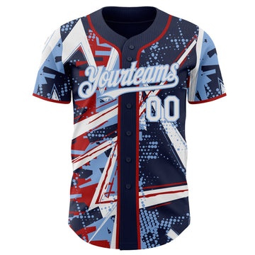 Uksn Individuelles Marineblau Weiß Rot-Hellblau Geometrische Splitter-Punktgitter Authentic Baseball Trikot