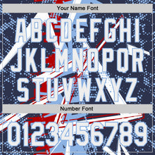 Laden Sie das Bild in den Galerie-Viewer, Uksn Individuelles Marineblau Weiß Rot-Hellblau Geometrische Splitter-Punktgitter Authentic Baseball Trikot
