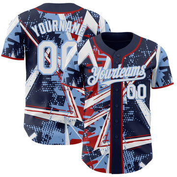 Uksn Individuelles Marineblau Weiß Rot-Hellblau Geometrische Splitter-Punktgitter Authentic Baseball Trikot