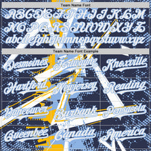 Laden Sie das Bild in den Galerie-Viewer, Uksn Individuelles Marineblau Weiß Gold-Hellblau Geometrische Splitter-Punktgitter Authentic Baseball Trikot
