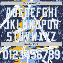 Laden Sie das Bild in den Galerie-Viewer, Uksn Individuelles Marineblau Weiß Gold-Hellblau Geometrische Splitter-Punktgitter Authentic Baseball Trikot
