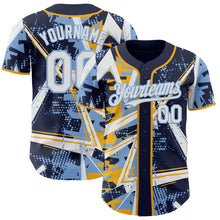 Laden Sie das Bild in den Galerie-Viewer, Uksn Individuelles Marineblau Weiß Gold-Hellblau Geometrische Splitter-Punktgitter Authentic Baseball Trikot
