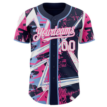 Uksn Individuelles Marineblau Weiß Hellblau-Pink Geometrische Splitter-Punktgitter Authentic Baseball Trikot