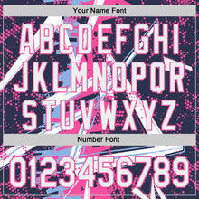 Laden Sie das Bild in den Galerie-Viewer, Uksn Individuelles Marineblau Weiß Hellblau-Pink Geometrische Splitter-Punktgitter Authentic Baseball Trikot
