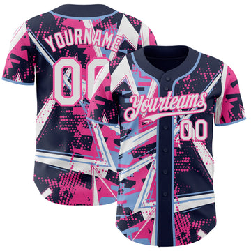 Uksn Individuelles Marineblau Weiß Hellblau-Pink Geometrische Splitter-Punktgitter Authentic Baseball Trikot