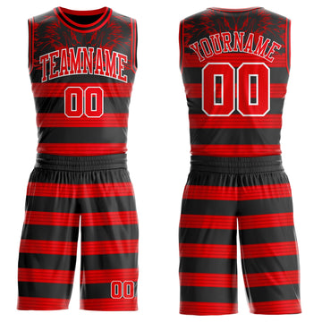Uksn Individuelles Schwarz Feuerrot-Weiß Flügelstreifen Boho-Stil Rundhals Sublimationsdruck Basketball Uniform Trikot