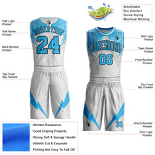Laden Sie das Bild in den Galerie-Viewer, Uksn Individuelles Weiß Himmelblau-Schwarz Flügel-Blitz Boho-Stil Rundhals Sublimationsdruck Basketball Uniform Trikot
