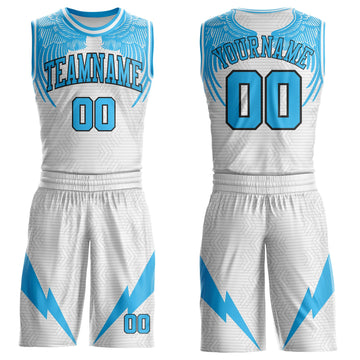 Uksn Individuelles Weiß Himmelblau-Schwarz Flügel-Blitz Boho-Stil Rundhals Sublimationsdruck Basketball Uniform Trikot