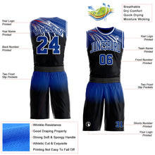 Laden Sie das Bild in den Galerie-Viewer, Uksn Individuelles Schwarz Königsblau-Weiß Flügel-Verlauf Boho-Stil Rundhals Sublimationsdruck Basketball Uniform Trikot
