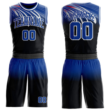 Uksn Individuelles Schwarz Königsblau-Weiß Flügel-Verlauf Boho-Stil Rundhals Sublimationsdruck Basketball Uniform Trikot