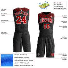 Laden Sie das Bild in den Galerie-Viewer, Uksn Individuelles Schwarz Rot-Weiß Feder-Flügel Boho-Stil Rundhals Sublimationsdruck Basketball Uniform Trikot

