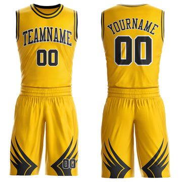 Uksn Individuelles Gelb Schwarz-Weiß Flügel Boho-Stil Rundhals Sublimationsdruck Basketball Uniform Trikot