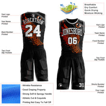 Laden Sie das Bild in den Galerie-Viewer, Uksn Individuelles Schwarz Weiß-Orange Adler-Flügel Boho-Stil Rundhals Sublimationsdruck Basketball Uniform Trikot
