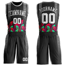 Laden Sie das Bild in den Galerie-Viewer, Uksn Individuelles Schwarz Weiß Rot-Grün Feder-Geometrisch Boho-Stil Rundhals Sublimationsdruck Basketball Uniform Trikot
