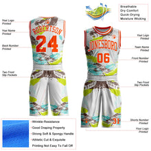 Laden Sie das Bild in den Galerie-Viewer, Uksn Individuelles Weiß-Orange Feder Boho-Stil Rundhals Sublimationsdruck Basketball Uniform Trikot
