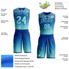Laden Sie das Bild in den Galerie-Viewer, Uksn Individuelles Königsblau-Eisblau Verlauf-Feder-Flügel Boho-Stil Rundhals Sublimationsdruck Basketball Uniform Trikot
