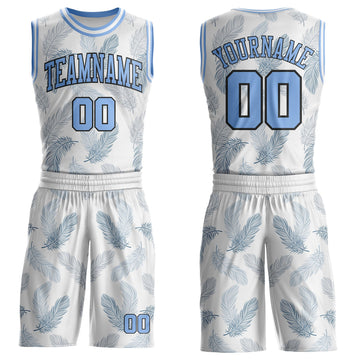 Uksn Individuelles Weiß Hellblau-Schwarz Feder Boho-Stil Rundhals Sublimationsdruck Basketball Uniform Trikot