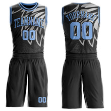 Laden Sie das Bild in den Galerie-Viewer, Uksn Individuelles Schwarz Hellblau-Gray Flügel Boho-Stil Rundhals Sublimationsdruck Basketball Uniform Trikot
