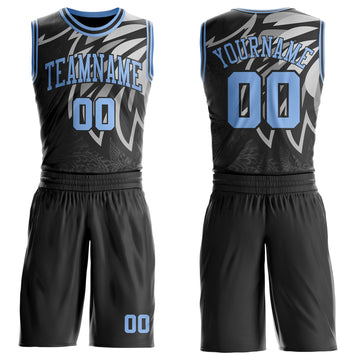 Uksn Individuelles Schwarz Hellblau-Gray Flügel Boho-Stil Rundhals Sublimationsdruck Basketball Uniform Trikot