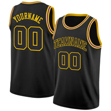 Laden Sie das Bild in den Galerie-Viewer, Uksn Individuelles Schwarz Schwarz-Gold Rundhals Rippstrick Basketball Trikot
