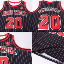 Laden Sie das Bild in den Galerie-Viewer, Uksn Individuelles Schwarz Weiße Nadelstreifen Rot-Weiß Authentic Basketball Trikot
