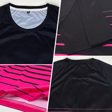 Laden Sie das Bild in den Galerie-Viewer, Uksn Individuelles Schwarz Pink Nadelstreifen Farbverlauf Sublimationsdruck Fußballtrikot
