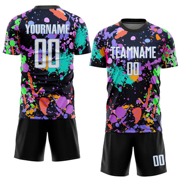 Uksn Individuelles Graffiti-Muster Weiß-Hellblau Sublimationsdruck Fußballtrikot