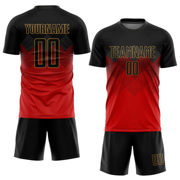 Uksn Individuelles Rot Schwarz-Altgold Sublimationsdruck Fußballtrikot