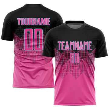 Uksn Individuelles Pink Schwarz-Hellblau Farbverlauf Quadratmuster Sublimationsdruck Fußballtrikot