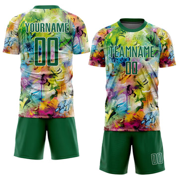 Uksn Individuelles Graffiti-Muster Kelly-Grün-Weiß Sublimationsdruck Fußballtrikot