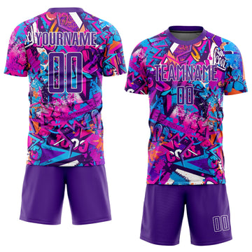 Uksn Individuelles Graffiti-Muster Lila-Weiß Sublimationsdruck Fußballtrikot