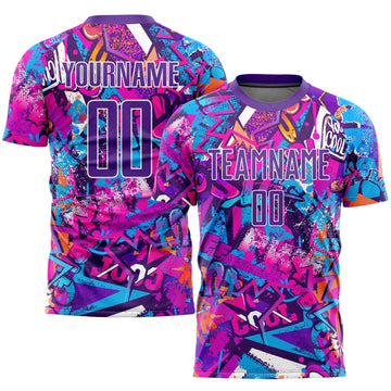 Uksn Individuelles Graffiti-Muster Lila-Weiß Sublimationsdruck Fußballtrikot