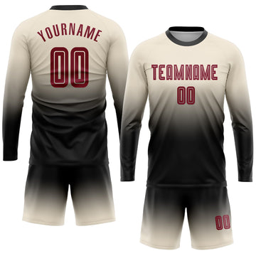 Uksn Individuelles Cream Karmesinrot-Schwarz Sublimationsdruck Langarm Farbverlauf Fußballtrikot