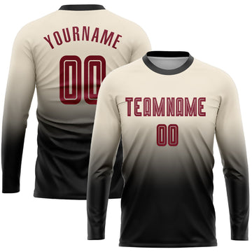 Uksn Individuelles Cream Karmesinrot-Schwarz Sublimationsdruck Langarm Farbverlauf Fußballtrikot
