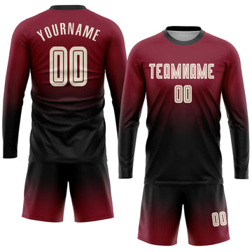 Uksn Individuelles Karmesinrot Cream-Schwarz Sublimationsdruck Langarm Farbverlauf Fußballtrikot