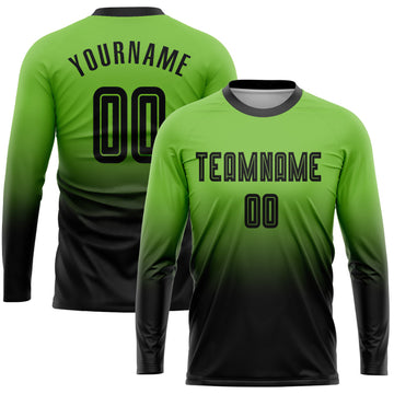 Uksn Individuelles Neongrün Schwarz Sublimationsdruck Langarm Farbverlauf Fußballtrikot