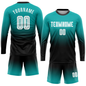 Uksn Individuelles Aqua Weiß-Schwarz Sublimationsdruck Langarm Farbverlauf Fußballtrikot