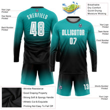 Laden Sie das Bild in den Galerie-Viewer, Uksn Individuelles Aqua Weiß-Schwarz Sublimationsdruck Langarm Farbverlauf Fußballtrikot
