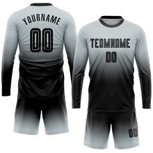 Laden Sie das Bild in den Galerie-Viewer, Uksn Individuelles Silber Schwarz Sublimationsdruck Langarm Farbverlauf Fußballtrikot
