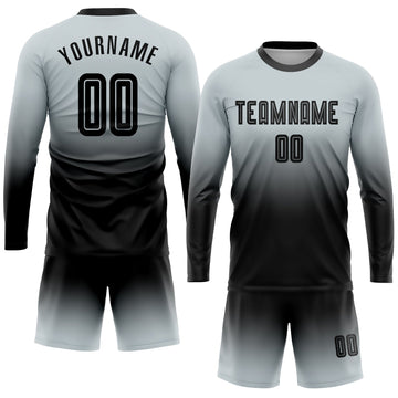 Uksn Individuelles Silber Schwarz Sublimationsdruck Langarm Farbverlauf Fußballtrikot