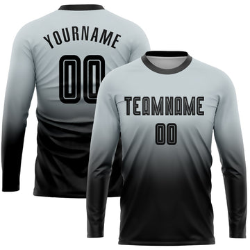 Uksn Individuelles Silber Schwarz Sublimationsdruck Langarm Farbverlauf Fußballtrikot