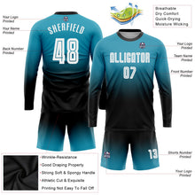Laden Sie das Bild in den Galerie-Viewer, Uksn Individuelles Pantherblau Weiß-Schwarz Sublimationsdruck Langarm Farbverlauf Fußballtrikot
