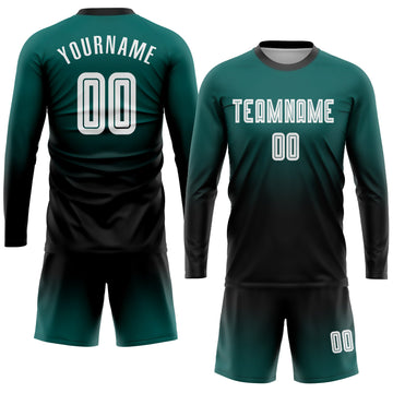Uksn Individuelles Mitternachtsgrün Weiß-Schwarz Sublimationsdruck Langarm Farbverlauf Fußballtrikot